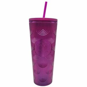 Starbucks Purple Tumbler Tall Soft Cup 24 oz Straw Lid Embossed Textured 2024
